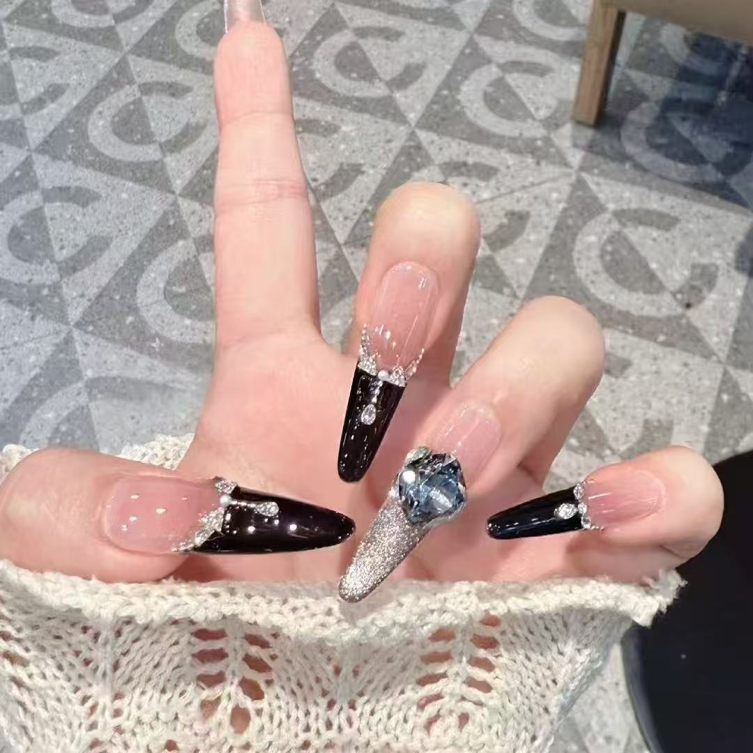 Black Chocolate Handcrafted French Gradient Press On Nails 