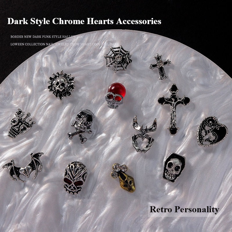 Gothic Punk Nail Art Decorations – Skull Cross Heart Alloy Charms 