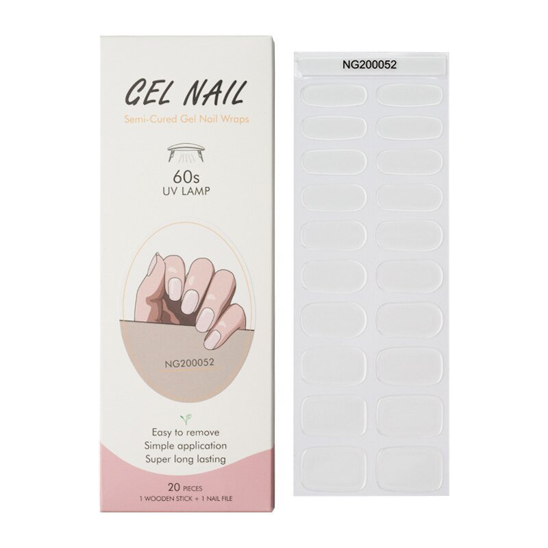 Semi Cured Gel Nails Art Stickers Transparent Solid Color