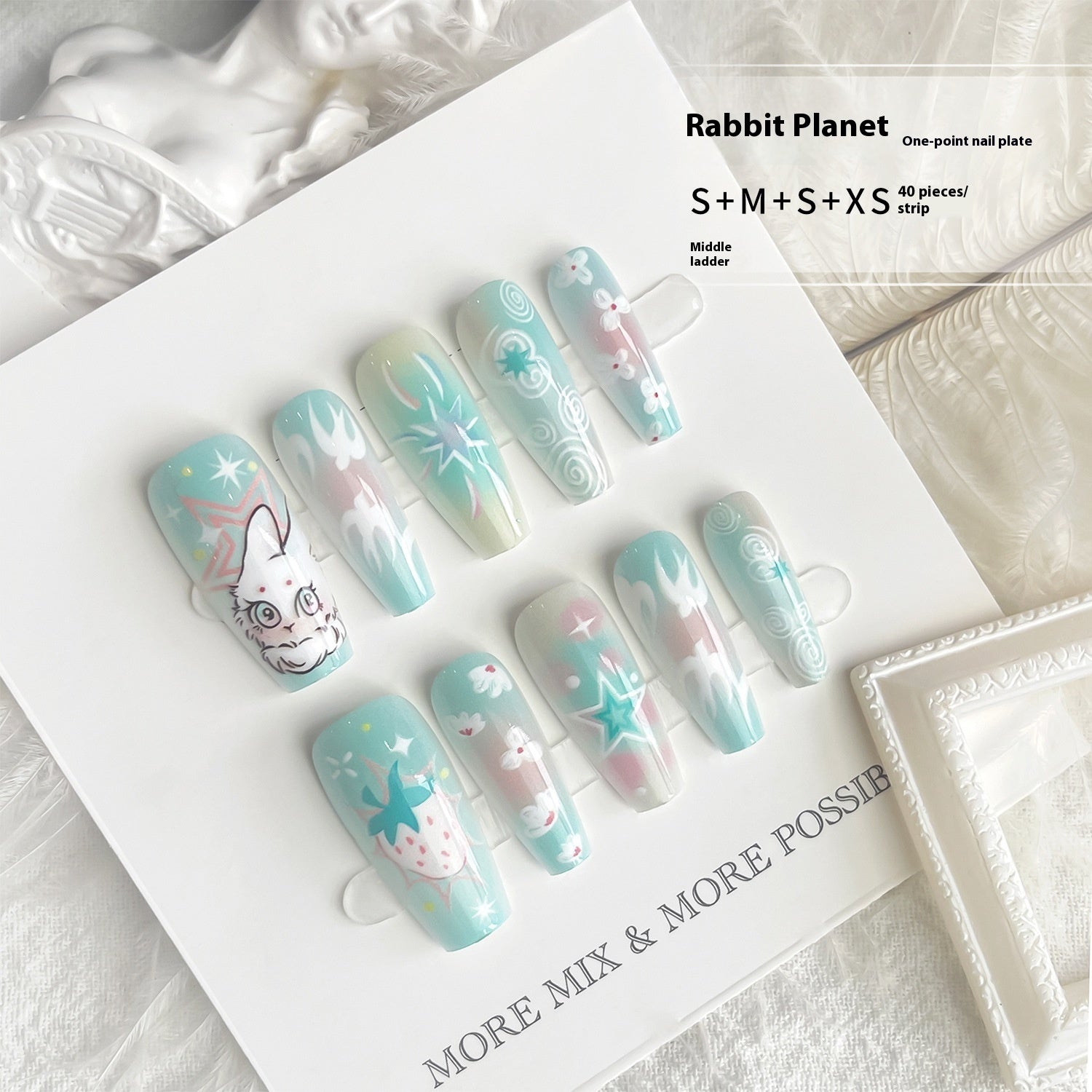 Cartoon Cute Rabbit Middle Ladder Fake Nails Nail Polish