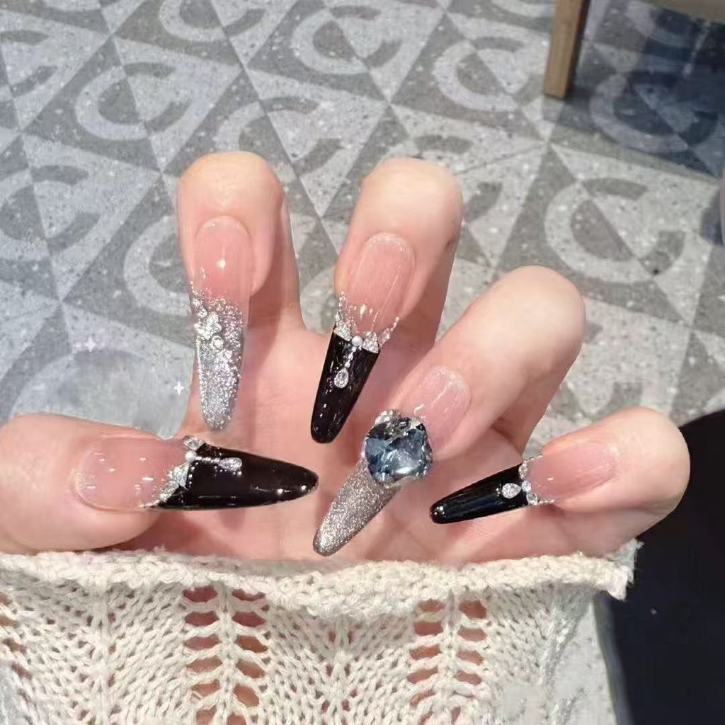 Black Chocolate Handcrafted French Gradient Press On Nails 