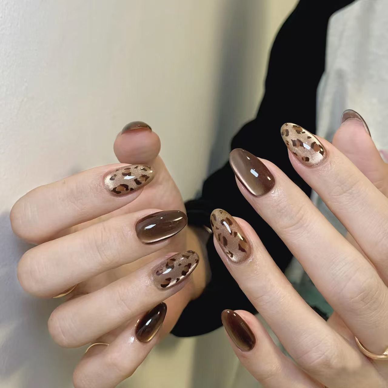 Brown Leopard Cat Eye Press On Nails – Elegant Fall & Winter Luxury Look