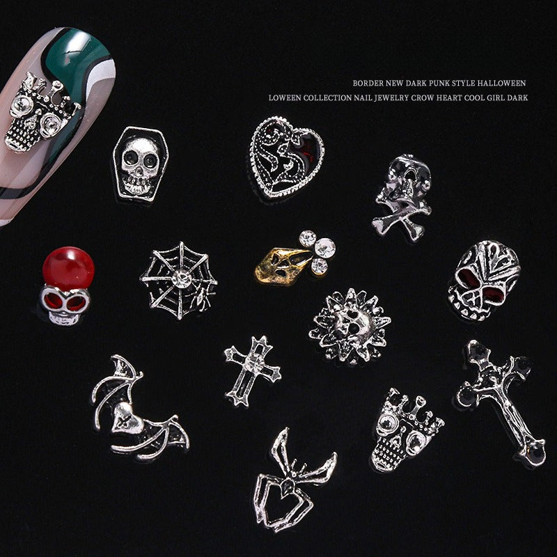 Gothic Punk Nail Art Decorations – Skull Cross Heart Alloy Charms 