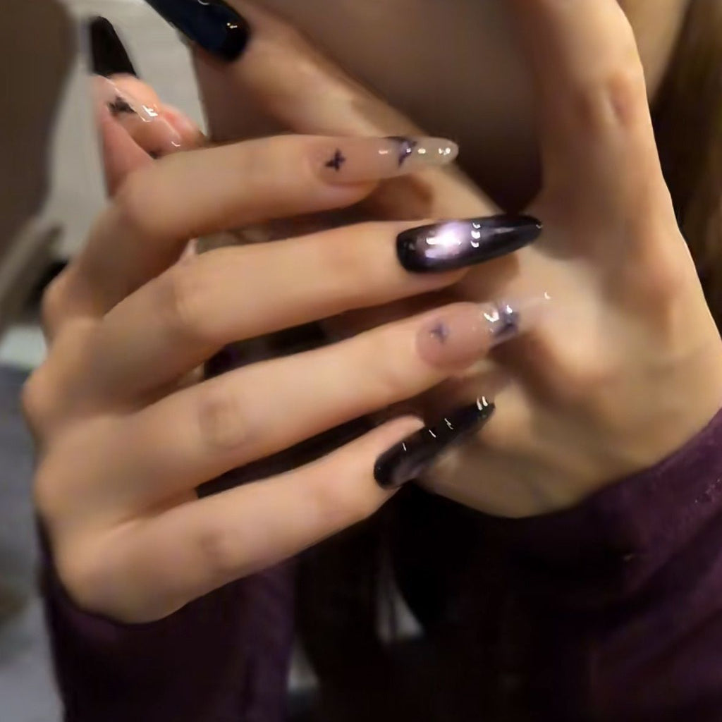 Butterfly Illusion – Handmade Blue Cat Eye Press On Nails with Sparkling Glam Look