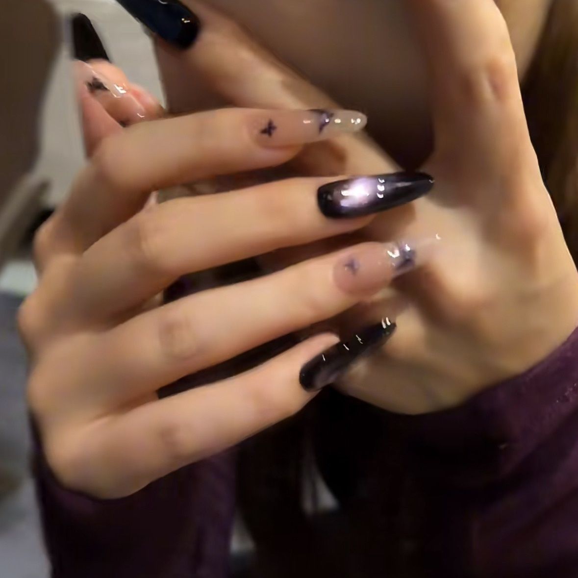 Butterfly Illusion – Handmade Blue Cat Eye Press On Nails with Sparkling Glam Look