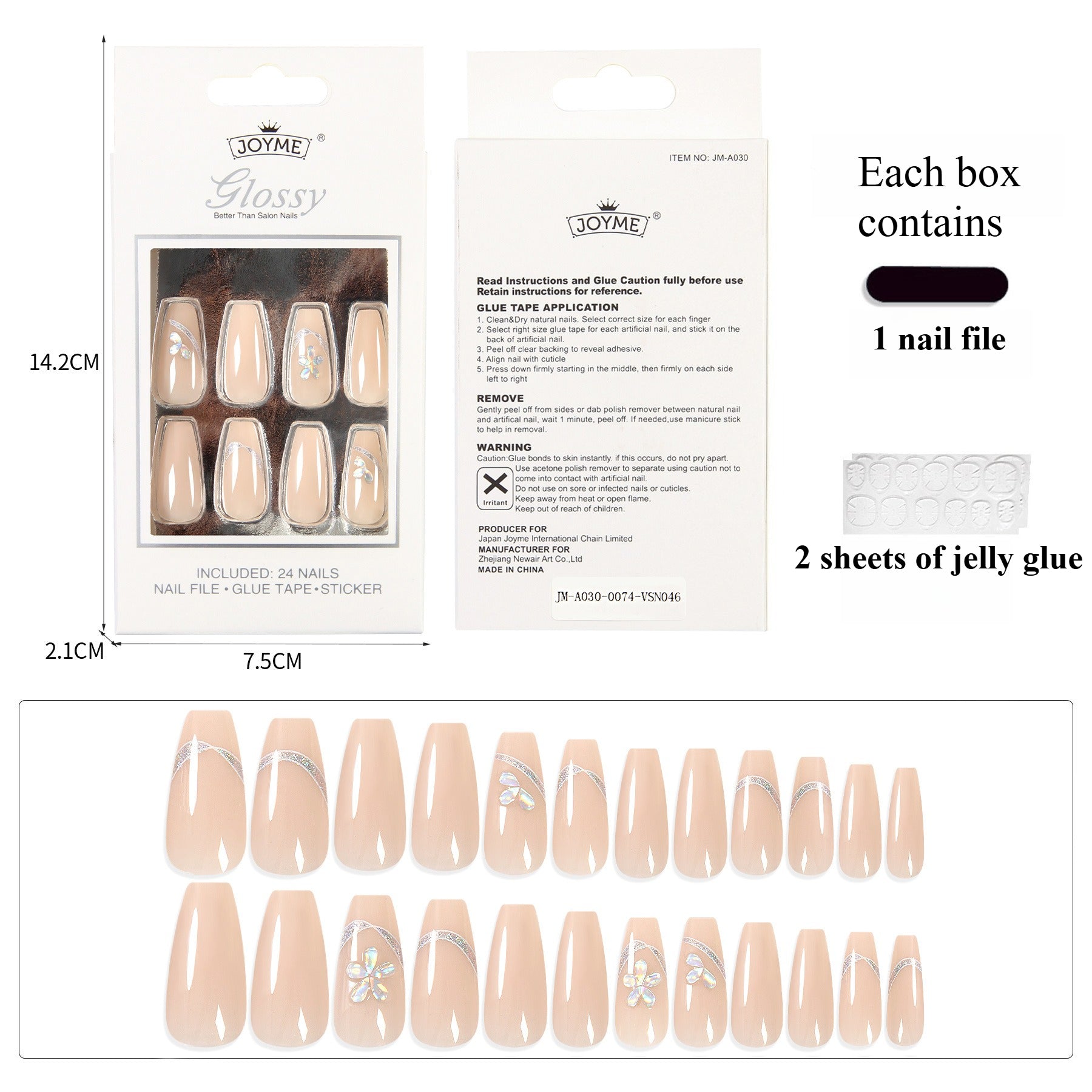 24PCS Holographic 3D Crystal Flower Ballerina Press On Nails – Laser Chrome Fake Nail Tips 