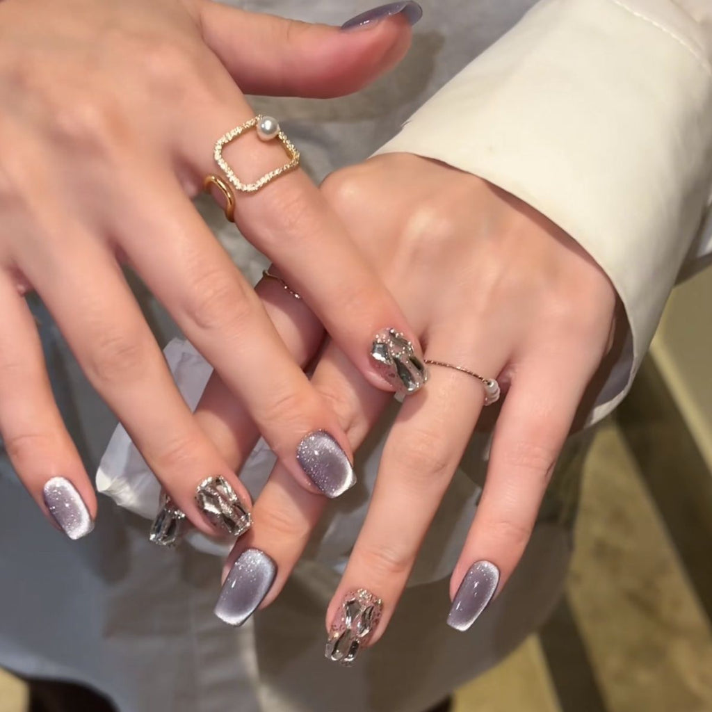 Handmade Galaxy Purple Press On Nails – Ice Smoke Design, Elegant & Brightening