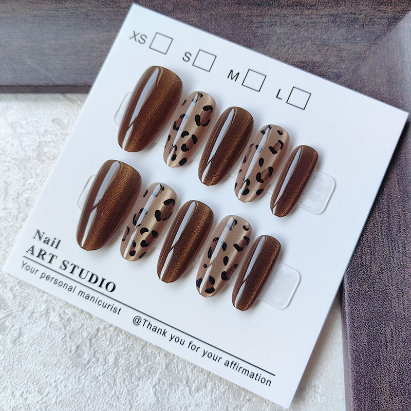 Brown Leopard Cat Eye Press On Nails – Elegant Fall & Winter Luxury Look