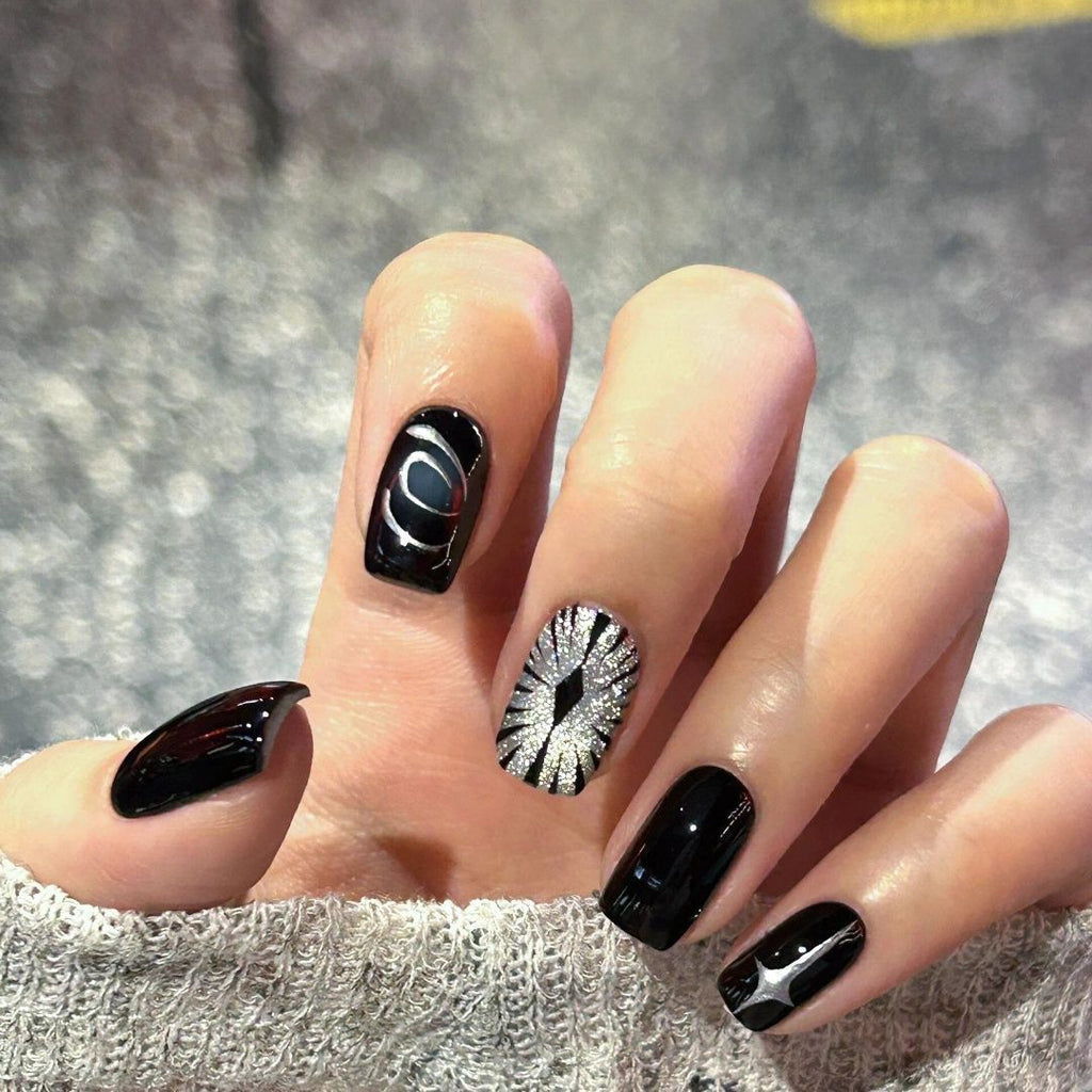 Dark Demon Eye Cat Eye Press-On Nails – Handmade Removable Gothic Style