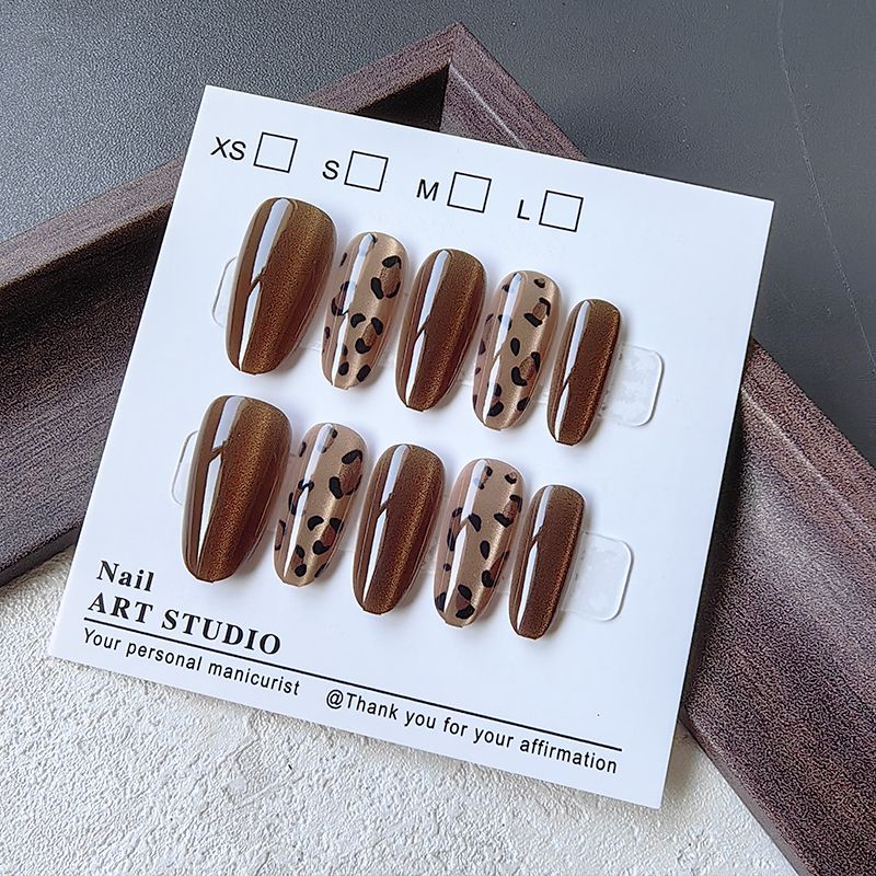Brown Leopard Cat Eye Press On Nails – Elegant Fall & Winter Luxury Look