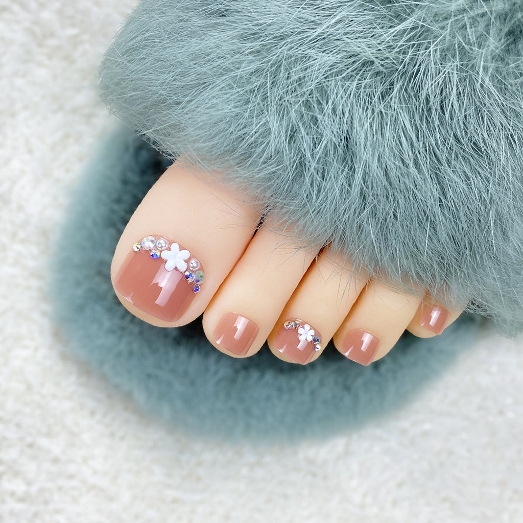Toe Nails, Small Flowers With Diamonds, Summer White And Nail Patches, Toe Nail Patches ZD-332