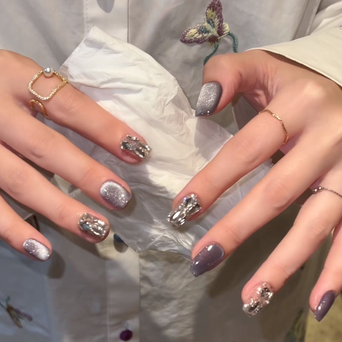 Handmade Galaxy Purple Press On Nails – Ice Smoke Design, Elegant & Brightening