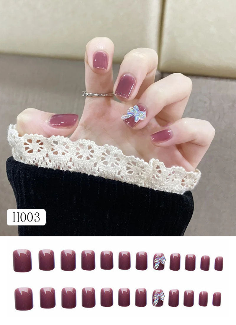 Finished Nail Manicure With Bow Knot Wearing Nails