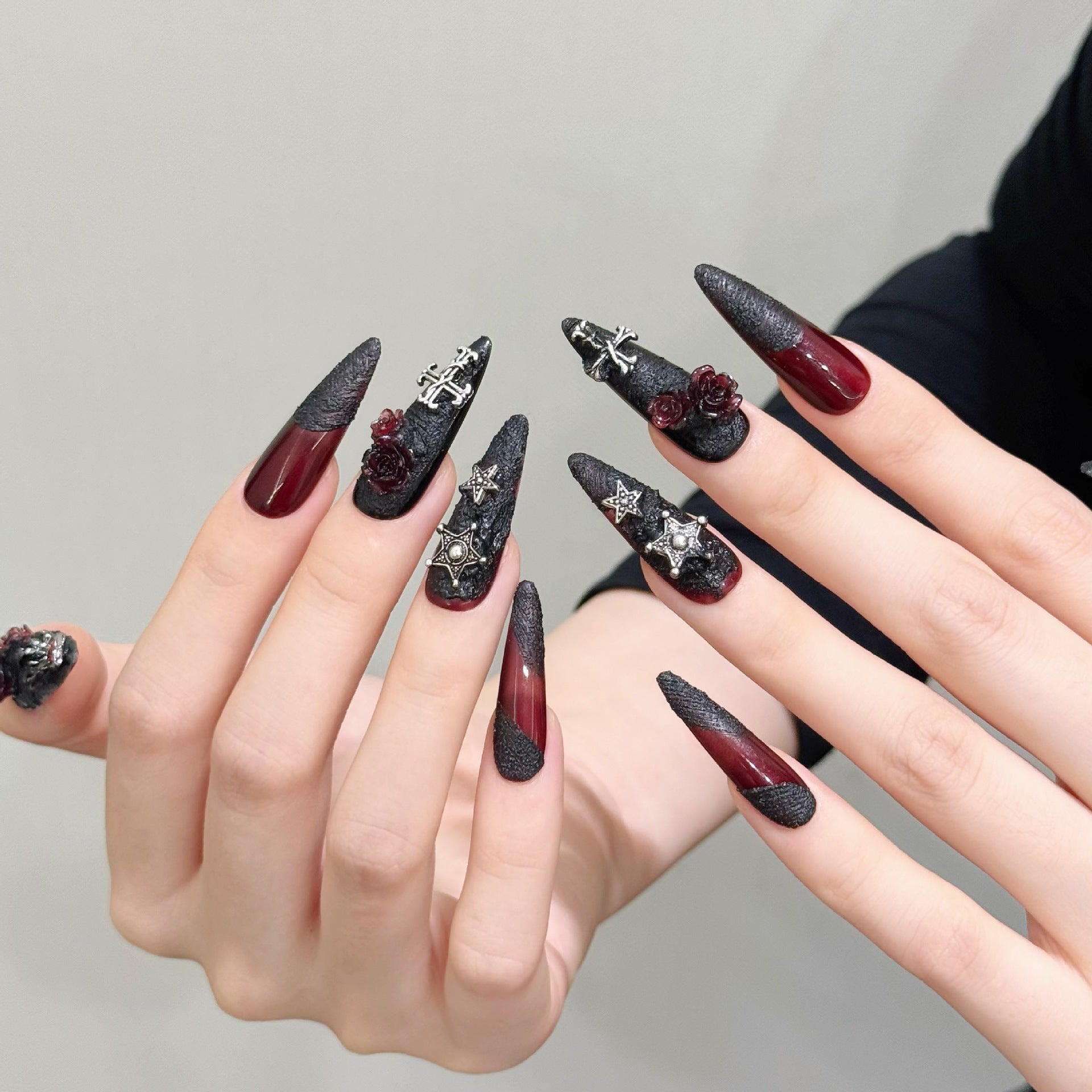 Gothic Rose Skull Press On Nails – Dark Handmade Fake Nails