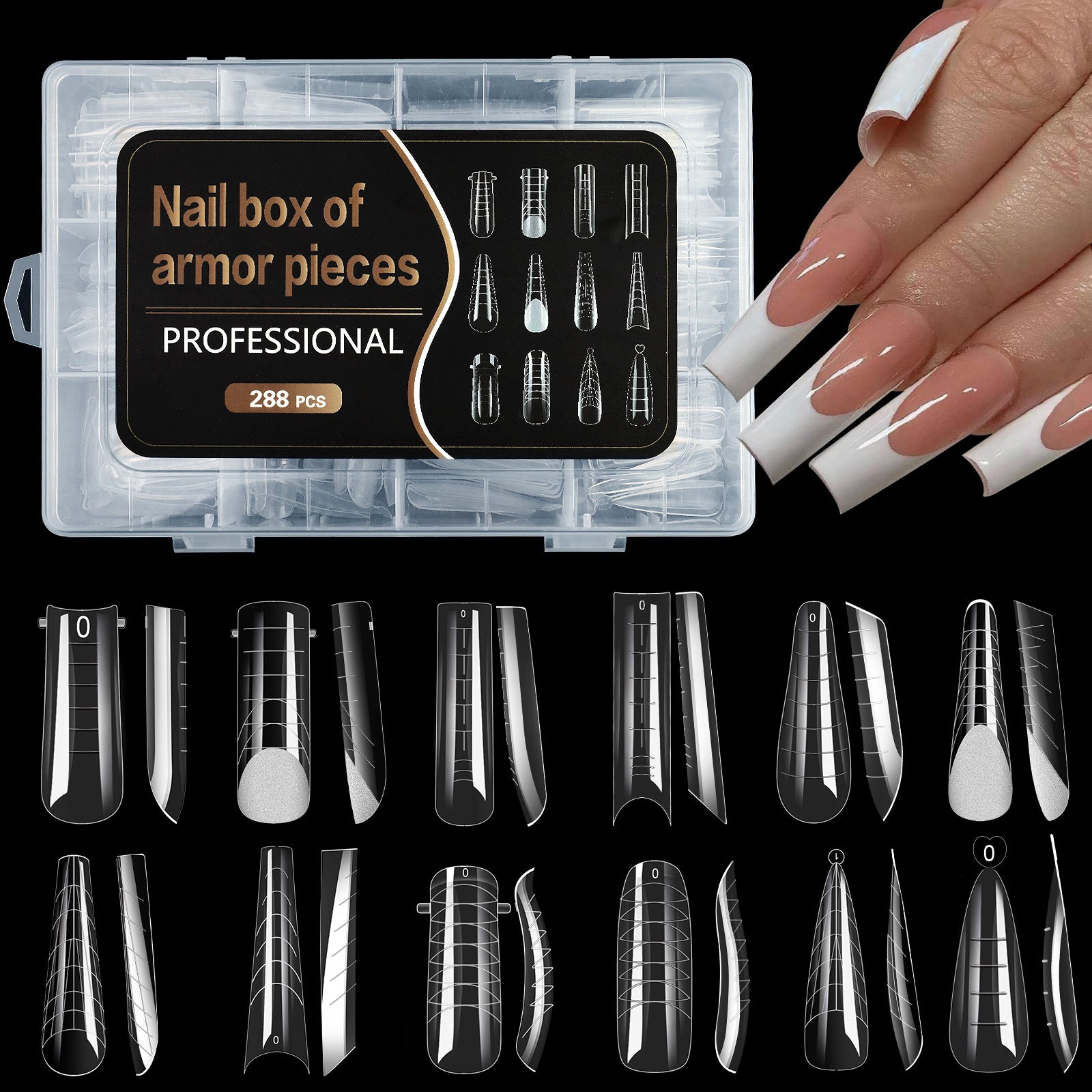 AILLSA Long Coffin Nail Tips Acrylic Tapered Half Cover Nail Tips False Clear Nails Tips Fake Soft Gel Nails Extension Matte Press on Nails Tips for Nails Manicure Nail Salon 288PCS 12 Sizes