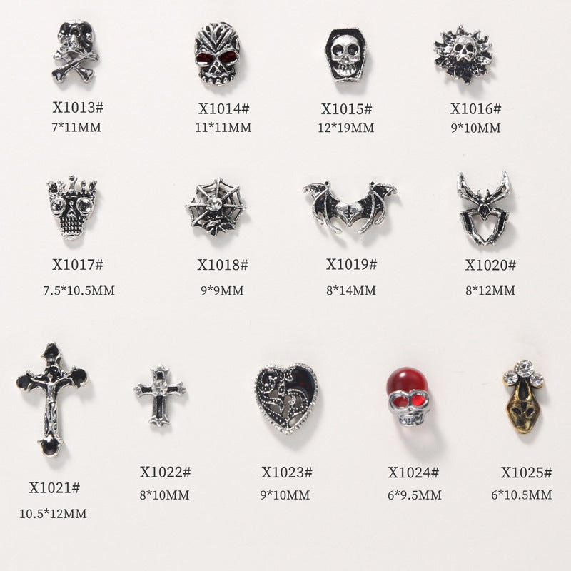 Gothic Punk Nail Art Decorations – Skull Cross Heart Alloy Charms 