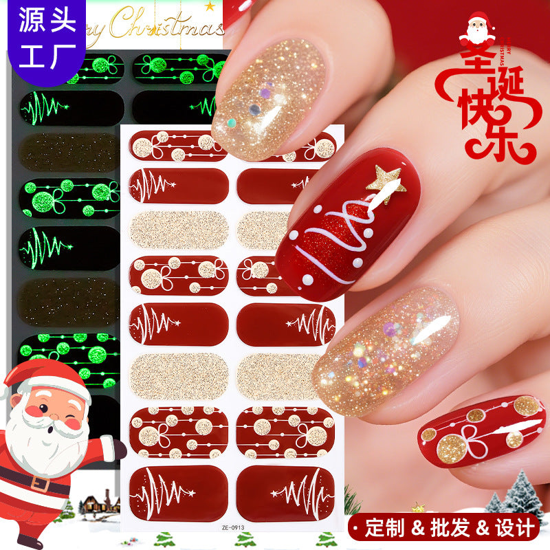 Christmas Glow Nail Polish Strips – Luminous Tree Design Nail Stickers