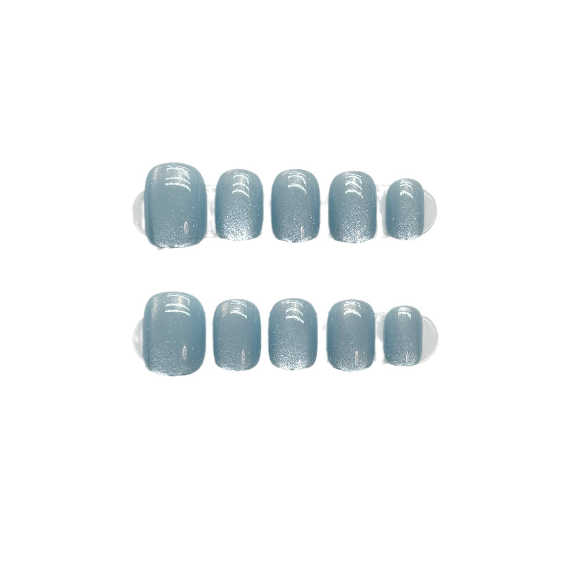 Blue Cat Eye Rainbow Press On Nails – Short Round