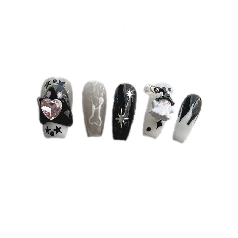 Halloween Press On Nails – Cute Ghost Handmade Detachable Fake Nails 