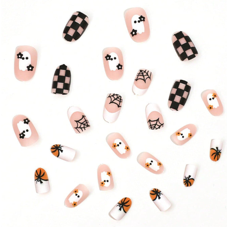 Halloween Press On Nails – 24pcs Cute Short Oval Glossy Fake Nails 