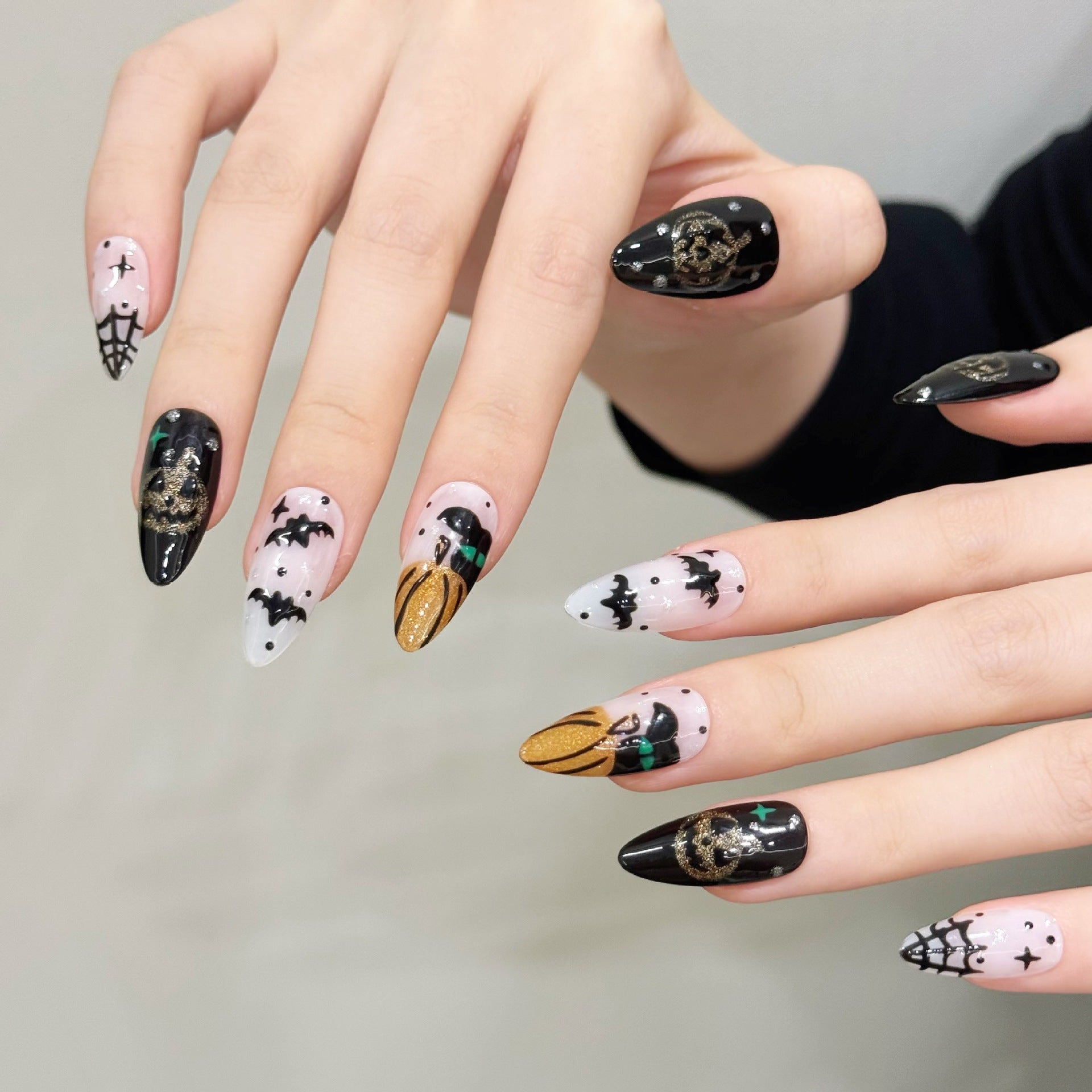 Halloween Pumpkin Cat Eye Press On Nails – Cute Cartoon Demon Design