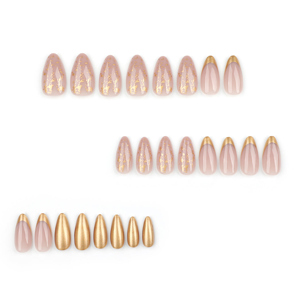 Flashing pearlescent wearable nail tips, short almond nail tips, simple European and American popular wearable false nails