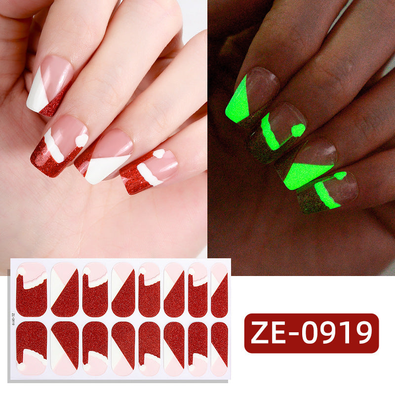 Christmas Glow Nail Polish Strips – Luminous Tree Design Nail Stickers