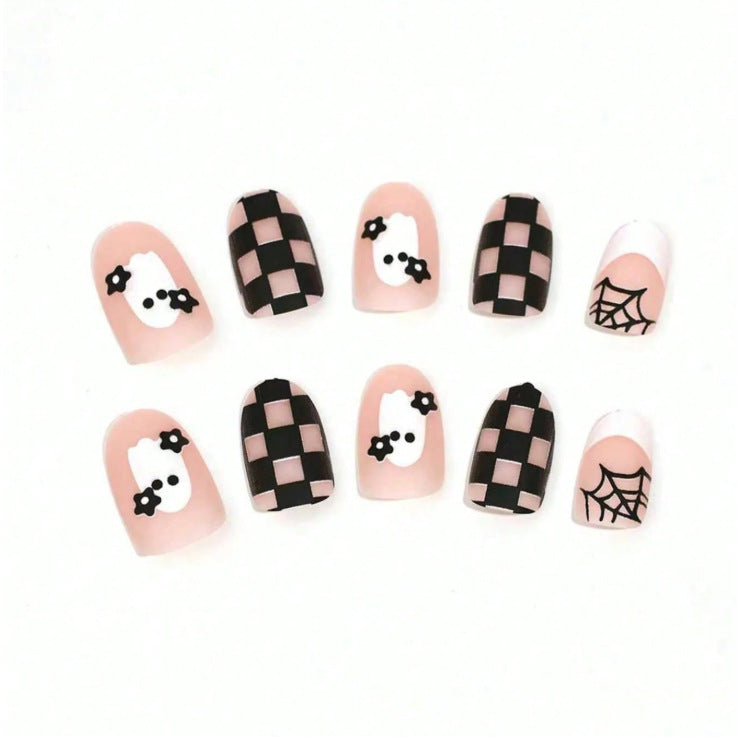 Halloween Press On Nails – 24pcs Cute Short Oval Glossy Fake Nails 