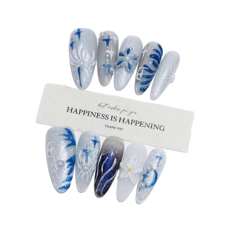 Handmade Press On Nails – Autumn Winter B348 Carved Floral Design 