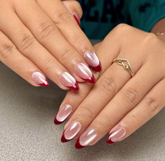 24PCS Crystal Cat Eye French Press On Nails – Reusable Detachable Nail Tips, Trendy INS Style 