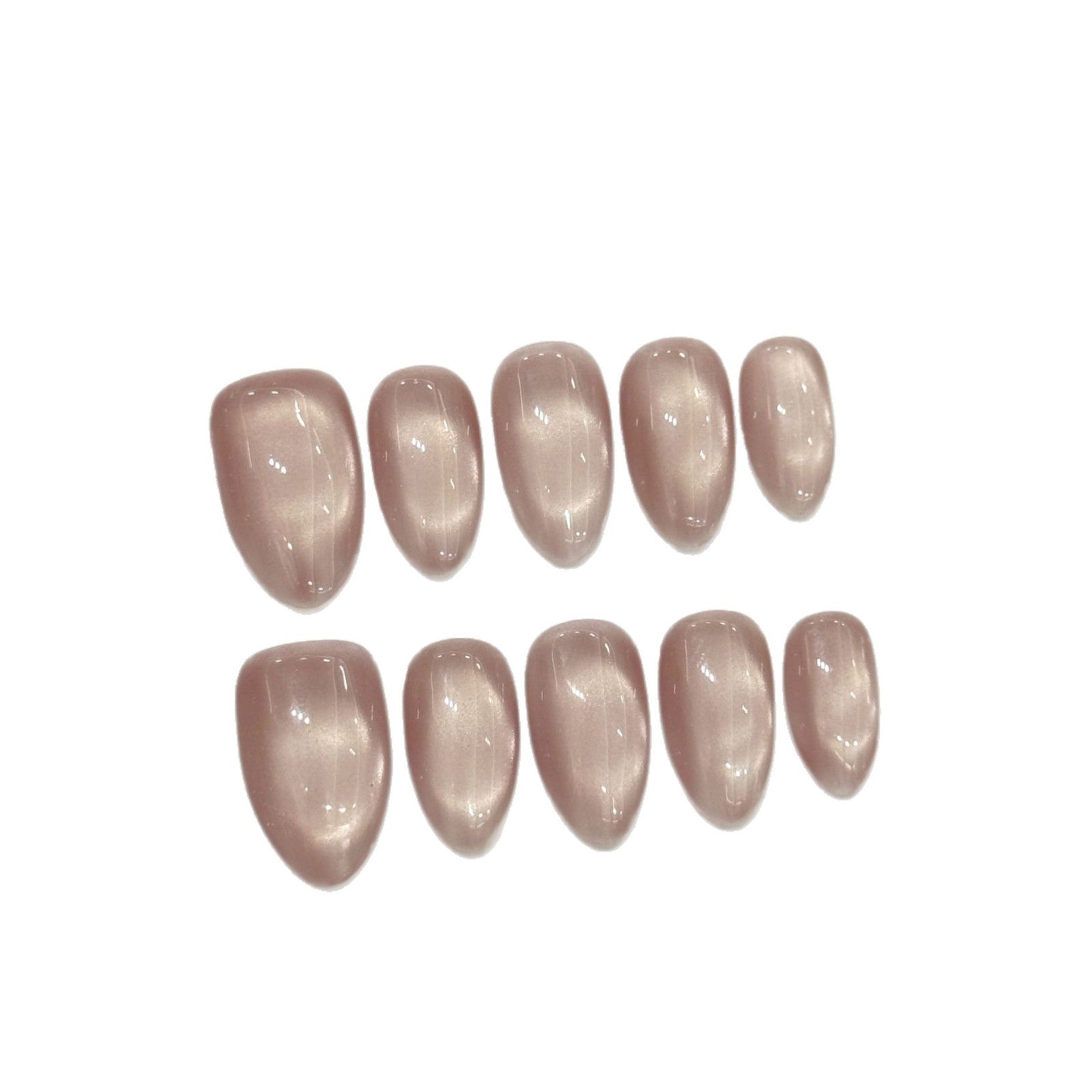 Cat Eye Almond Nude Press On Nails – Sparkling Glass Beads Handmade