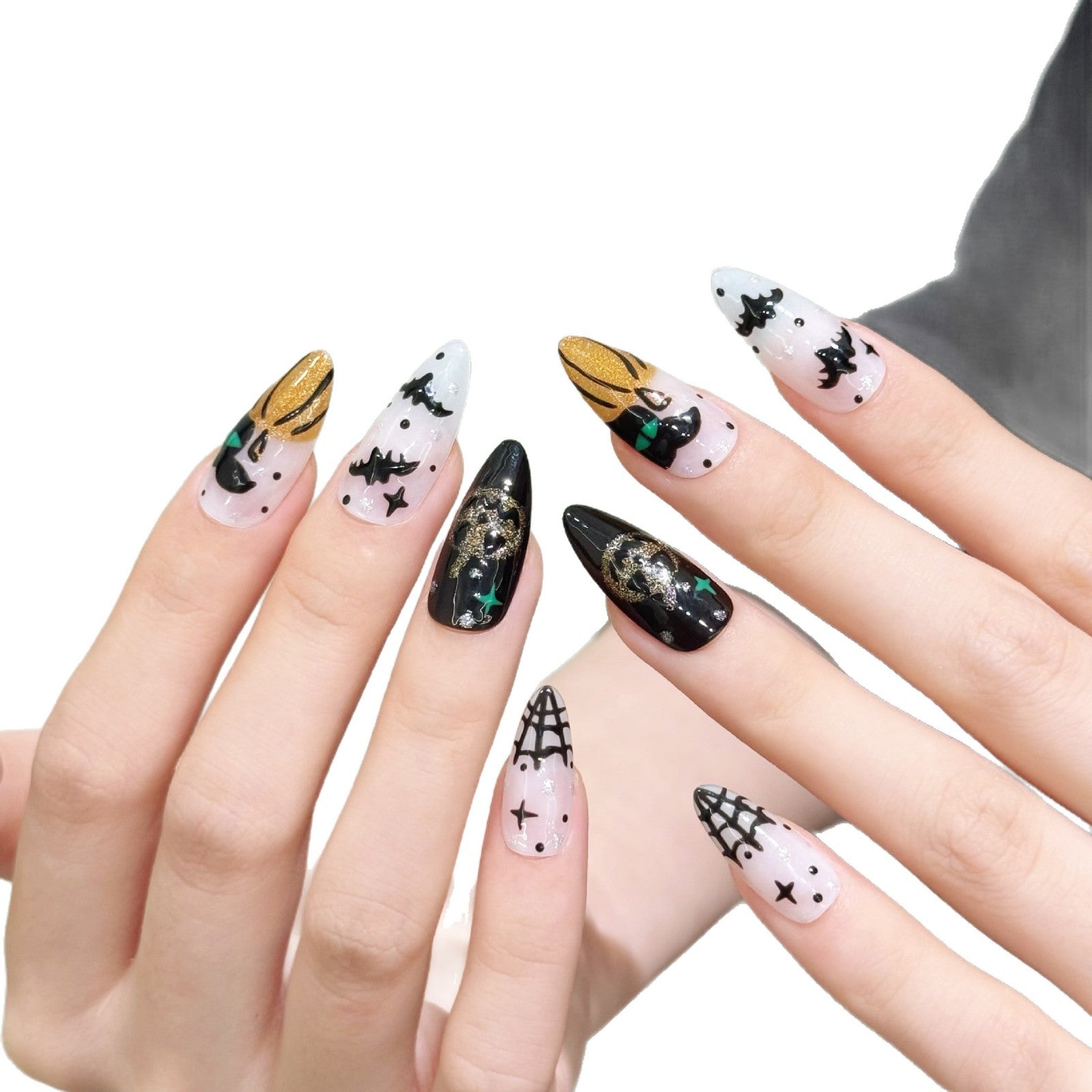 Halloween Pumpkin Cat Eye Press On Nails – Cute Cartoon Demon Design