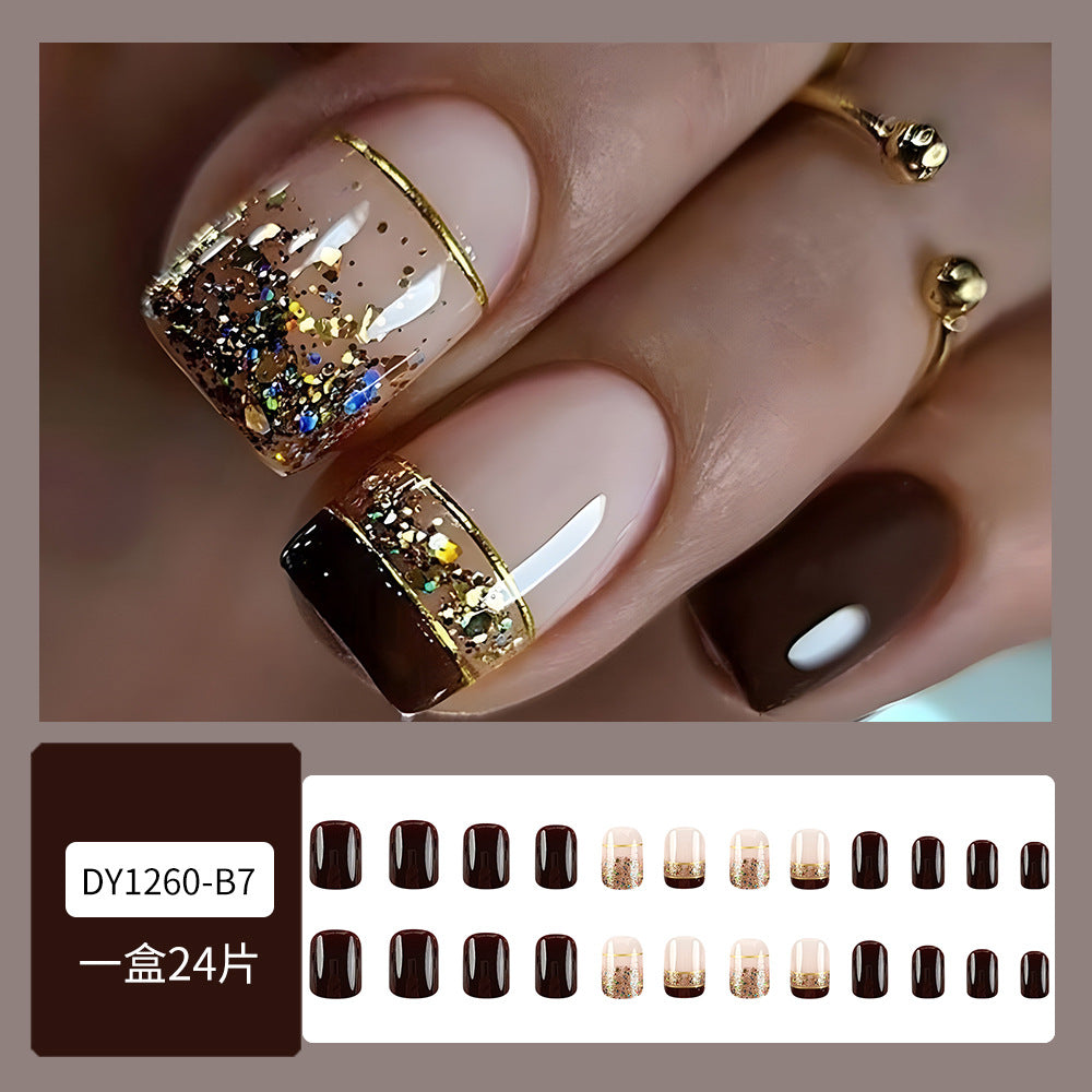 French Short Press On Nails – Simple Rhinestone Design 