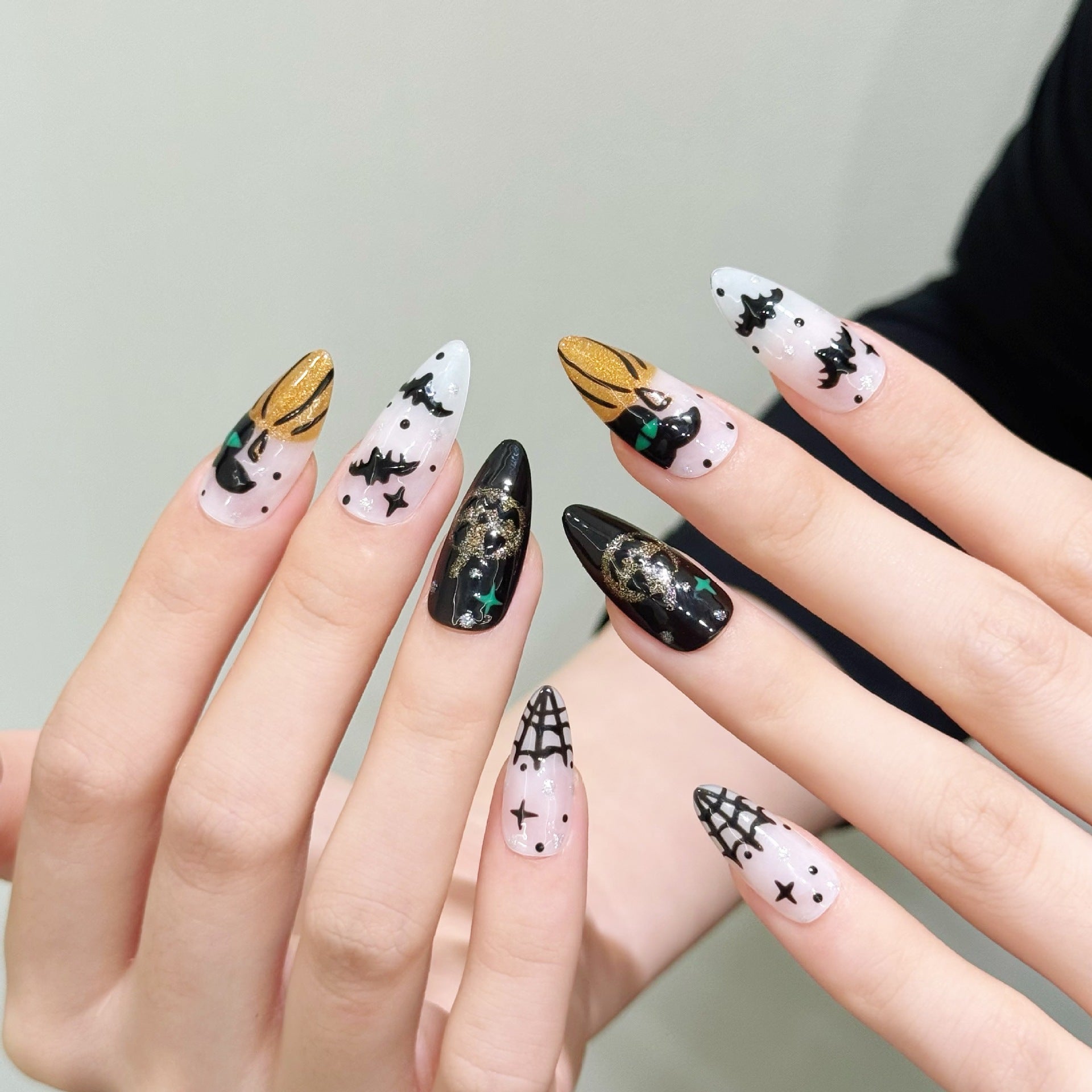 Halloween Pumpkin Cat Eye Press On Nails – Cute Cartoon Demon Design