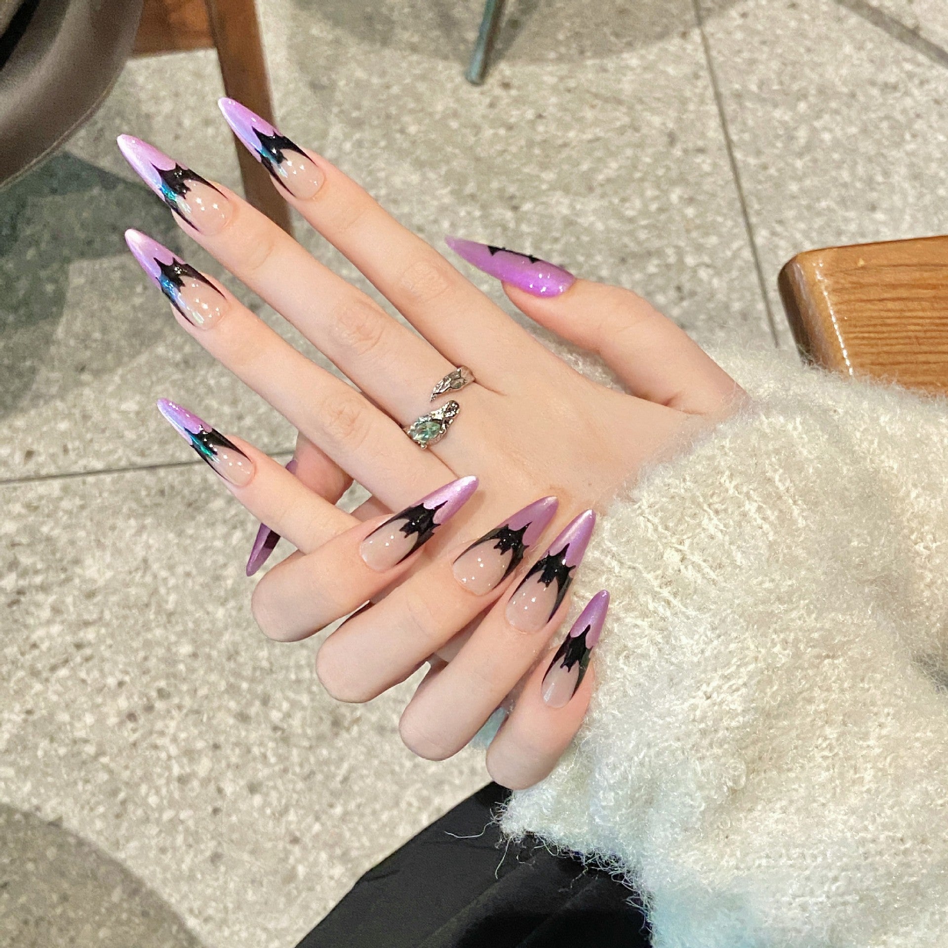 Halloween Press On Nails – Spider & Bat Handmade Fake Nails