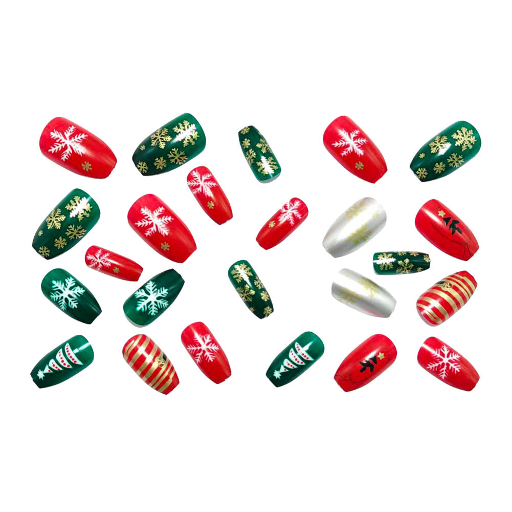 Christmas Snowflake Tree Press On Nails – Gold Line Fake Nail Tips 