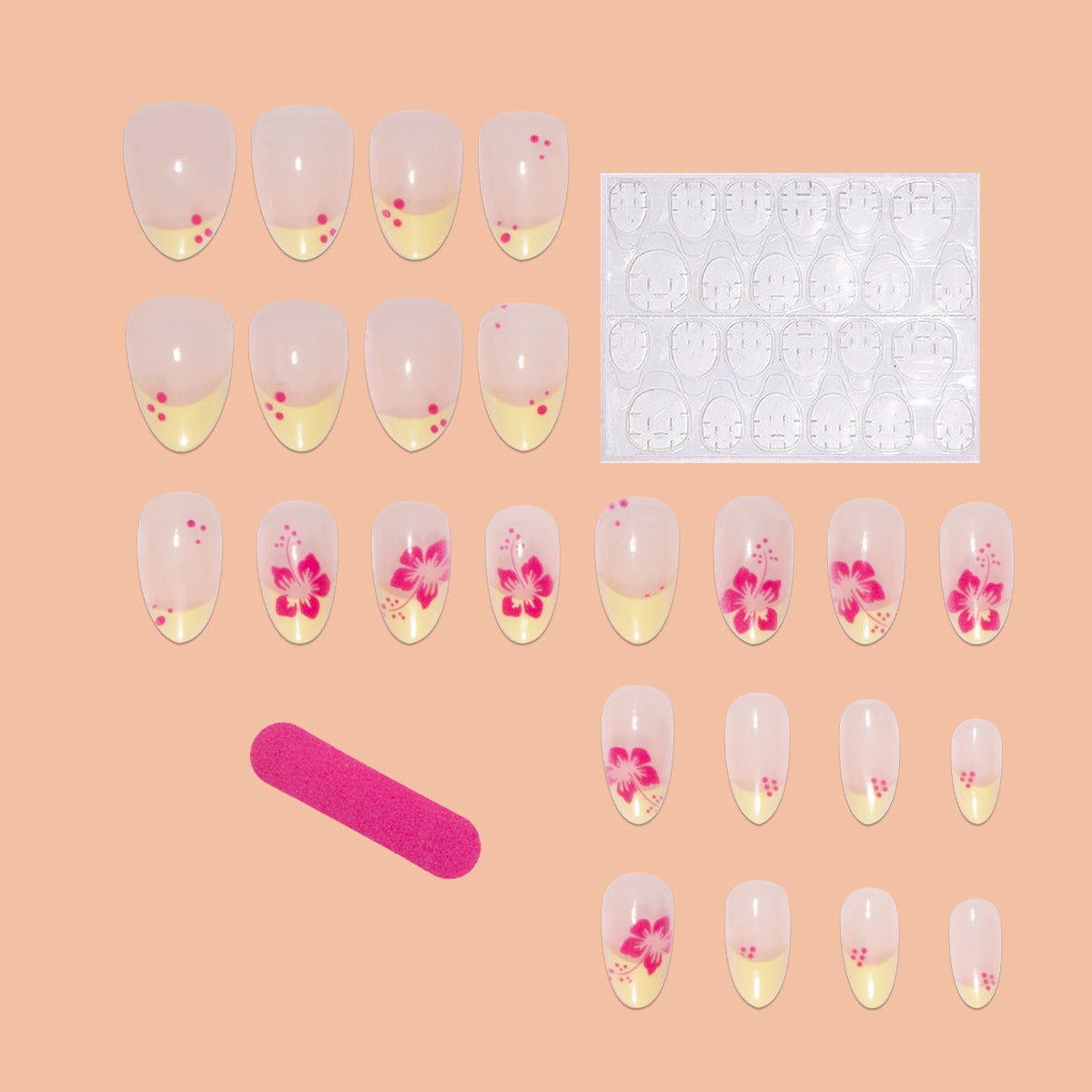 French Red Flower Press On Nails – Short Oval Almond Shape 