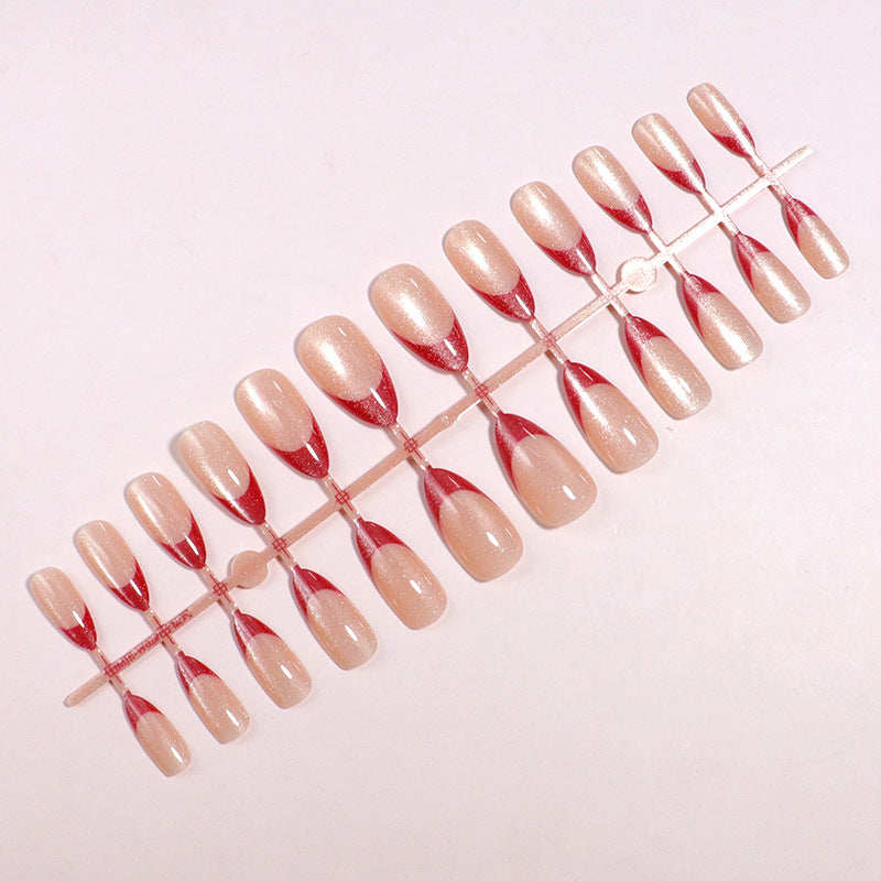 24PCS Crystal Cat Eye French Press On Nails – Reusable Detachable Nail Tips, Trendy INS Style 