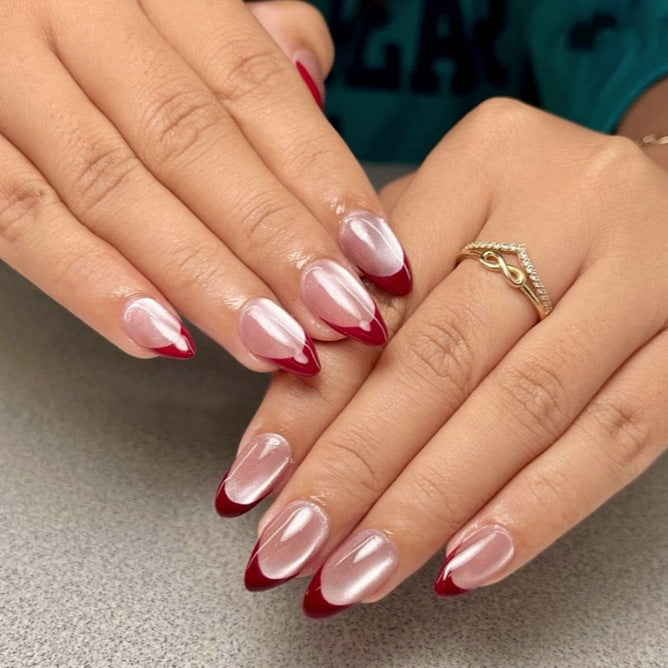 24PCS Crystal Cat Eye French Press On Nails – Reusable Detachable Nail Tips, Trendy INS Style 