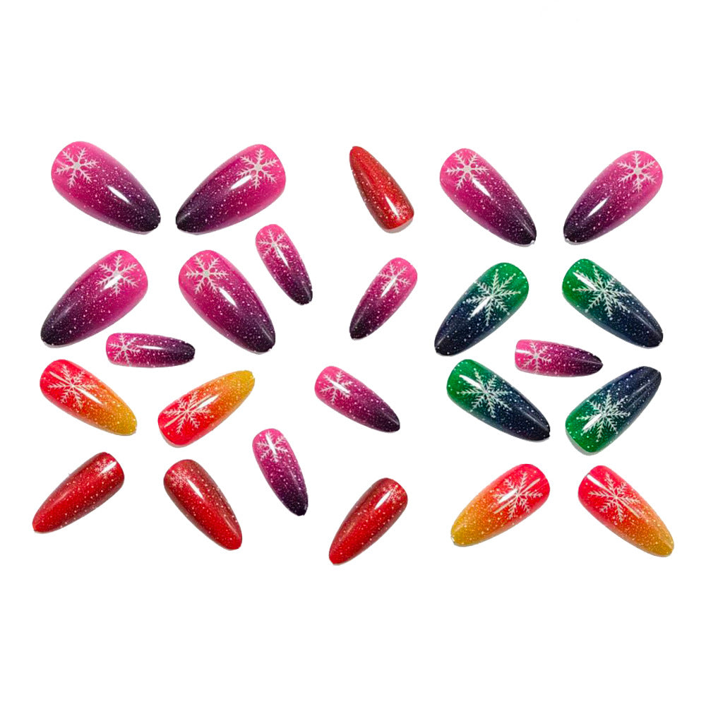 Christmas Gradient Snowflake Press On Nails – Colorful Fake Nail Tips 