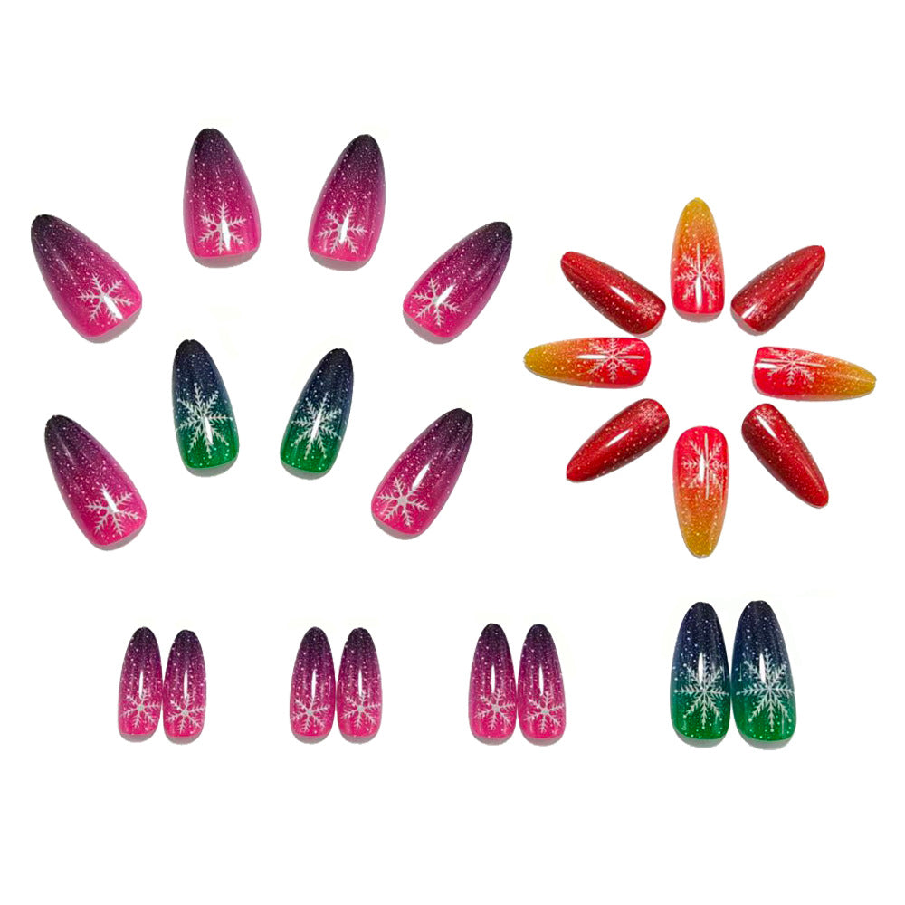 Christmas Gradient Snowflake Press On Nails – Colorful Fake Nail Tips 