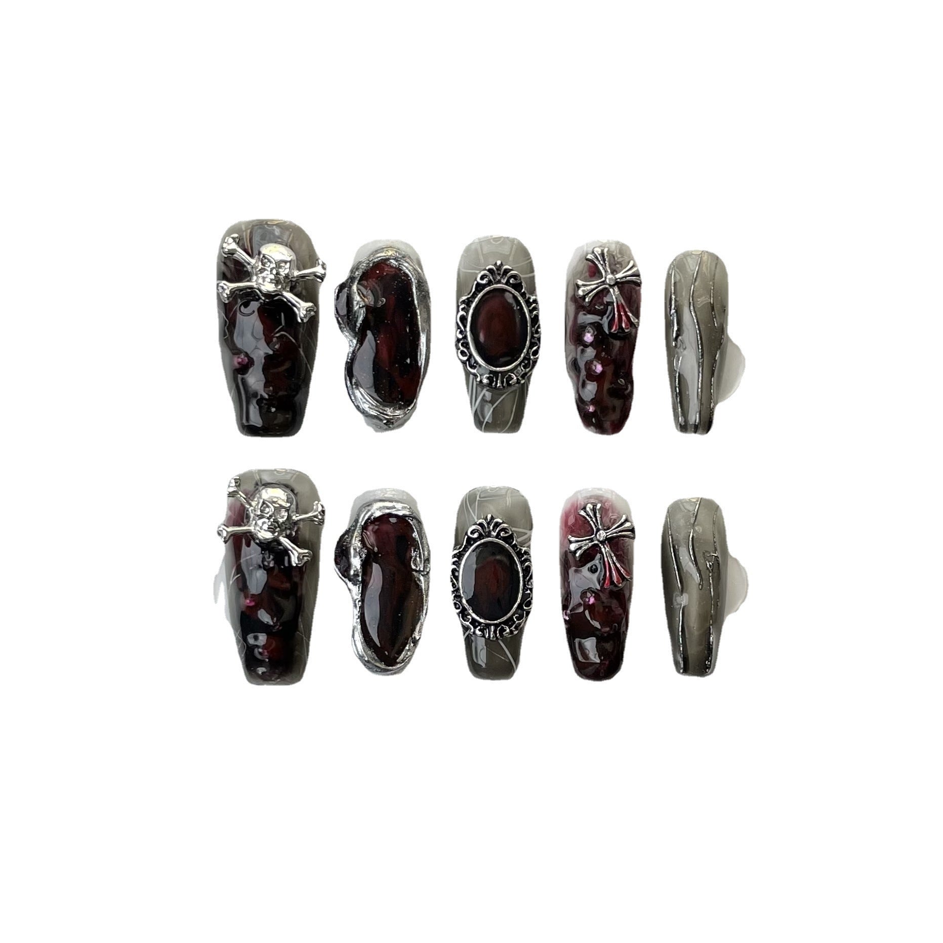 Halloween Dark Gothic Press On Nails – Skull & Heart Design