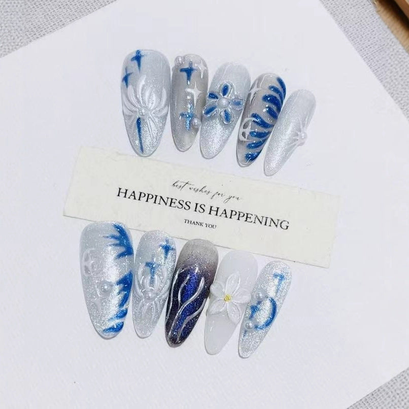 Handmade Press On Nails – Autumn Winter B348 Carved Floral Design 