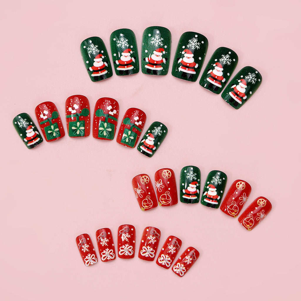 Uñas postizas navideñas con copos de nieve: puntas cuadradas medianas 