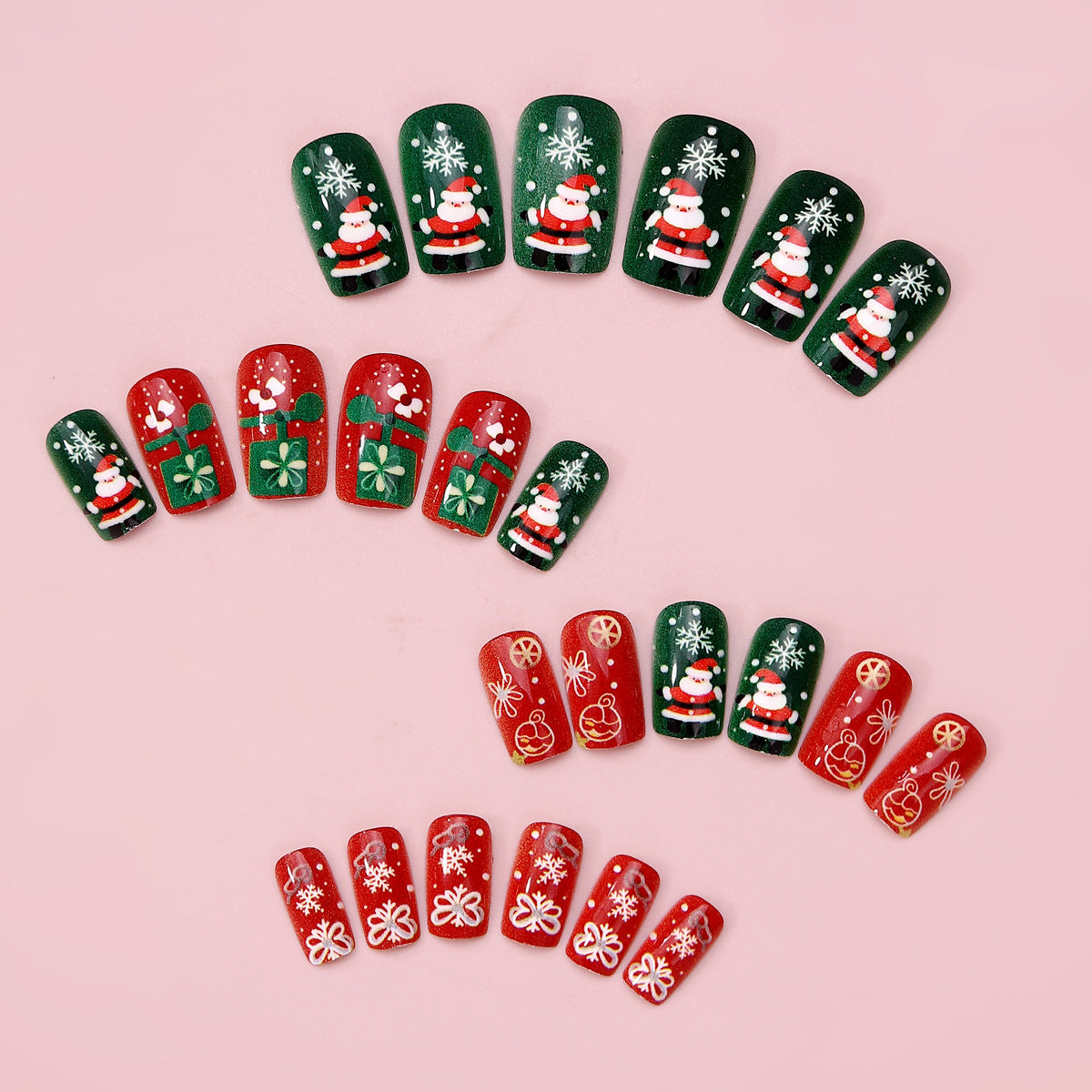 Christmas Snowflake Press On Nails – Medium Square Fake Nail Tips 