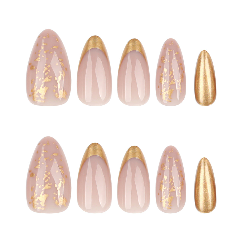 Flashing pearlescent wearable nail tips, short almond nail tips, simple European and American popular wearable false nails