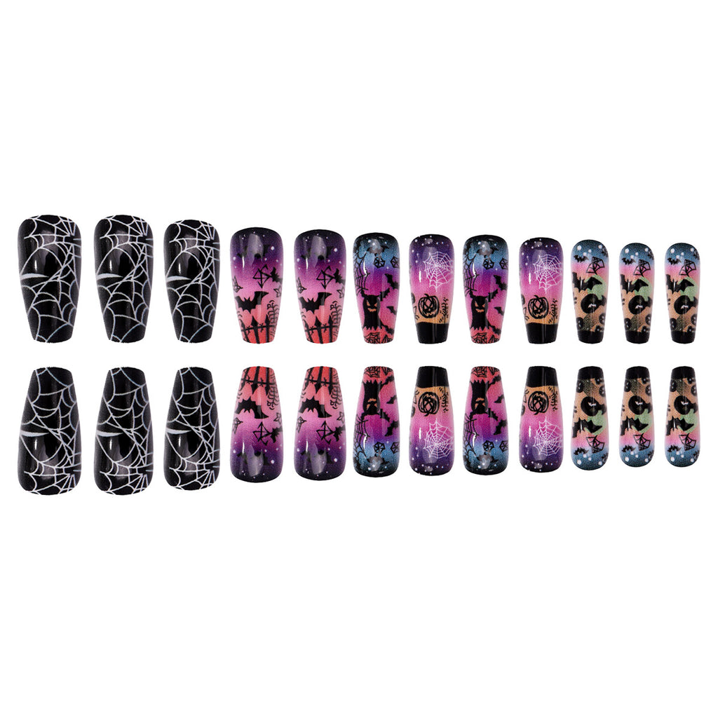 Halloween Press On Nails – Purple Bat Moon Design Fake Nail Tips 