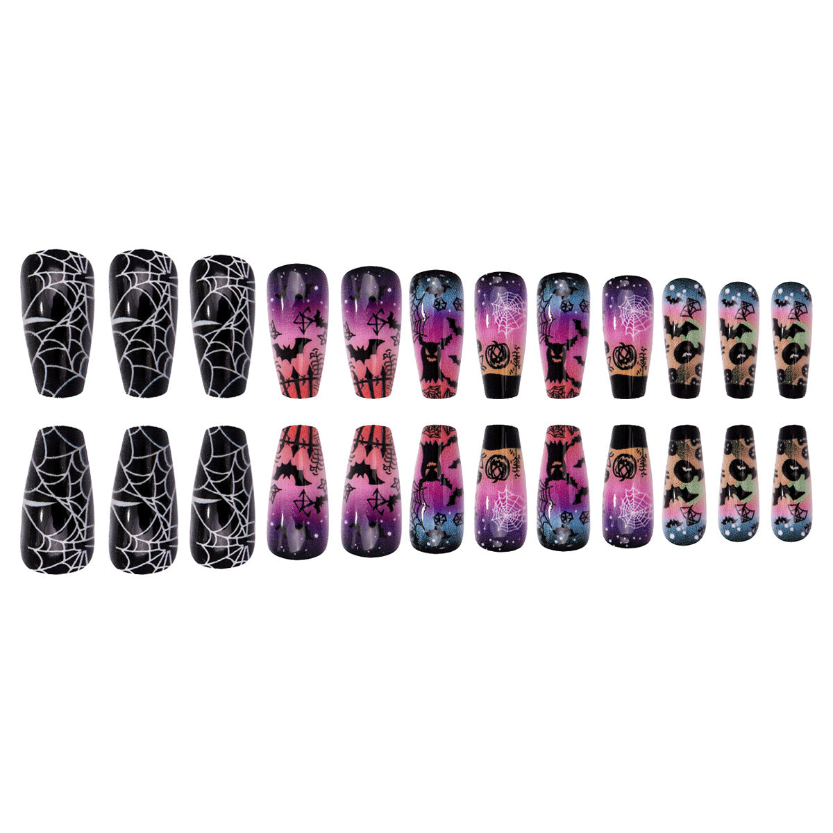 Halloween Press On Nails – Purple Bat Moon Design Fake Nail Tips 