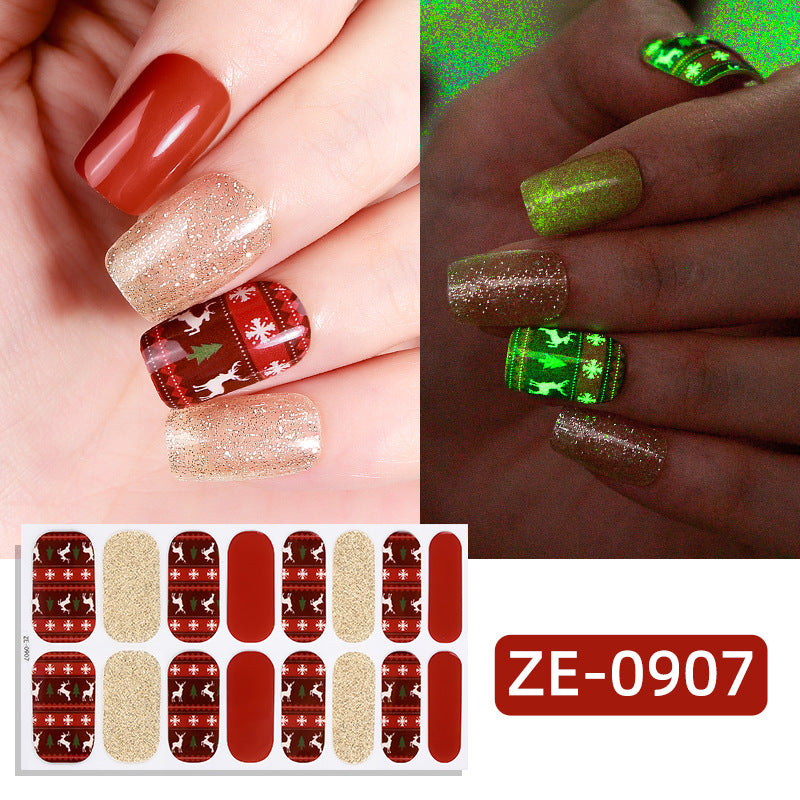 Christmas Glow Nail Polish Strips – Luminous Tree Design Nail Stickers