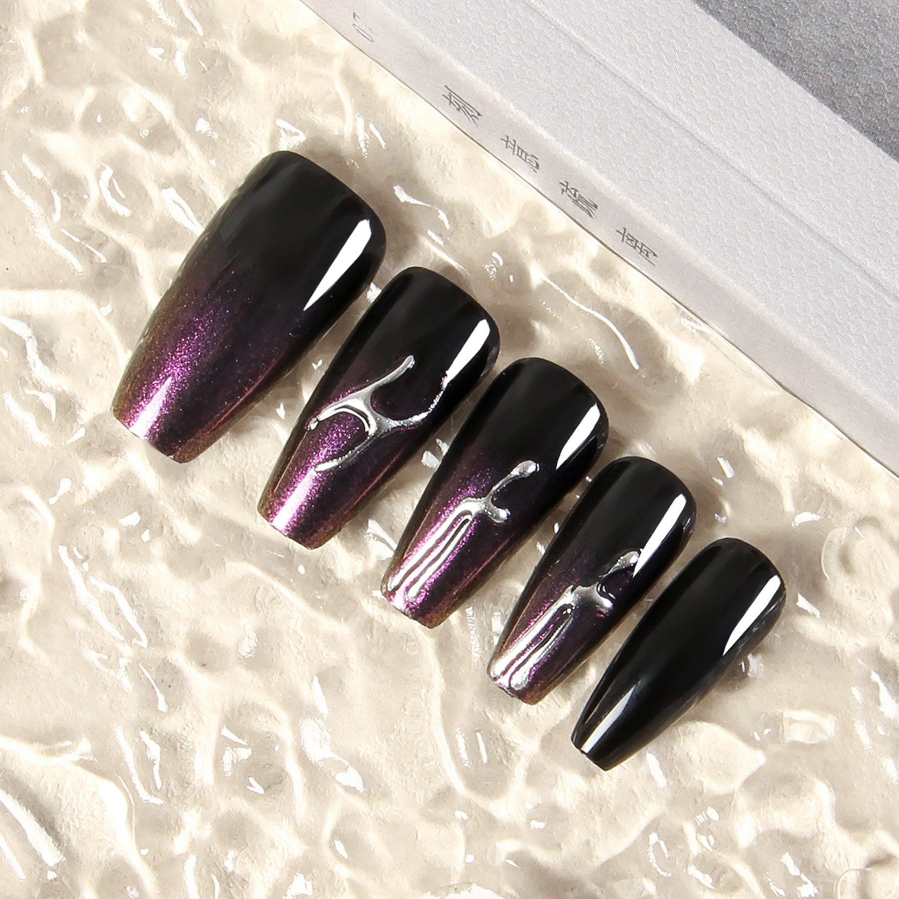 24PCS Holographic 3D Crystal Flower Ballerina Press On Nails – Laser Chrome Fake Nail Tips 